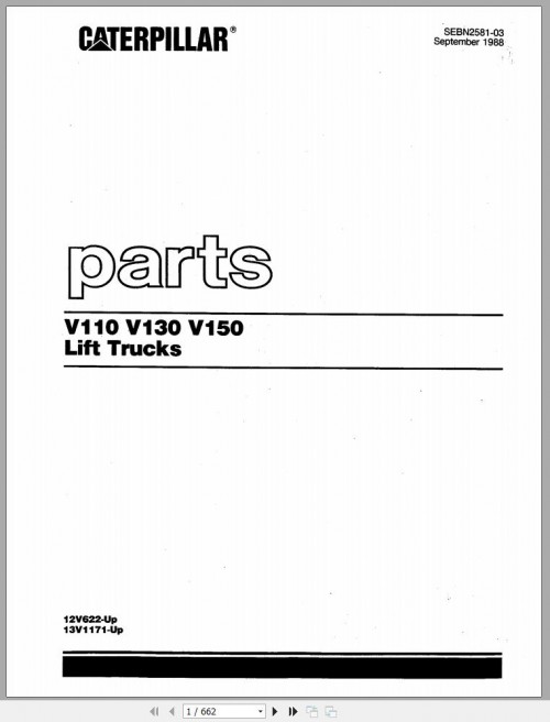 CAT Forklift V130 Spare Parts Manual