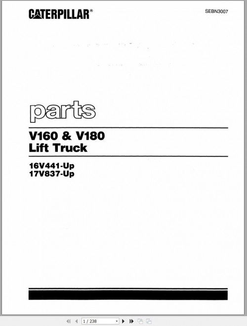 CAT Forklift V160 V180 Spare Parts Manual