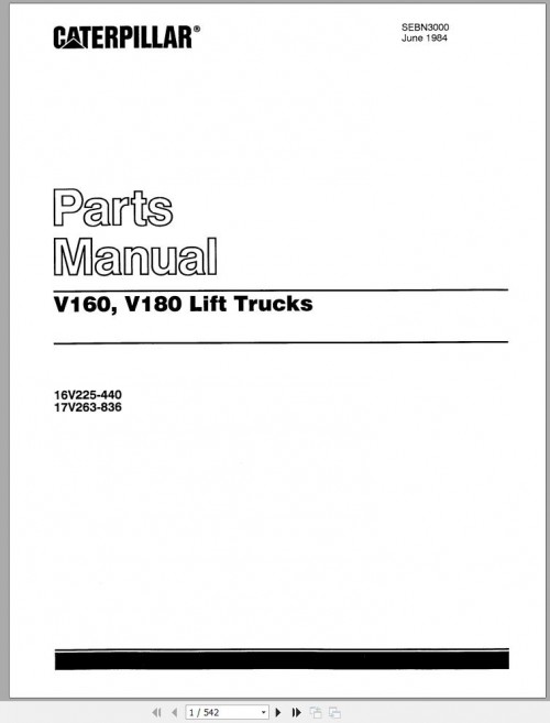 CAT Forklift V160 V180 Spare Parts Manual 1
