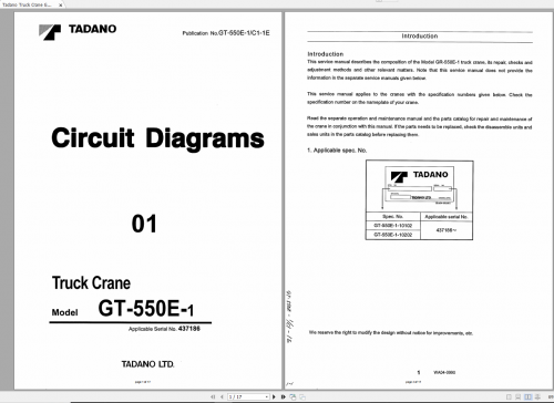 Tadano Truck Crane GT 550E 1 Service Manual Circuit Diagrams GT 550E 1 C1 1E 1