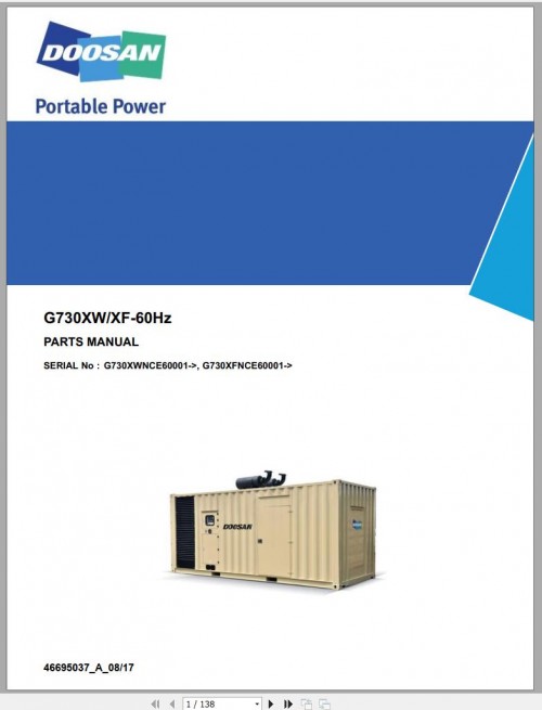 Ingersoll Rand Generator G730 Parts Manual 2017