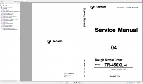 Tadano Rough Terrain Crane GR450XL 4 540294 Service Manual, Operation & Mainenance Manual 1