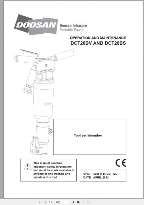 Ingersoll Rand Construction Tool IR20BV IR20BS Parts Manual, Operation and Maintenance Manual 2013 1