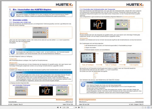 Hubtex Forklift MQ 25 2120 EL Parts Manual, Service Manual, Operating and Maintenance Manual 2007 EN