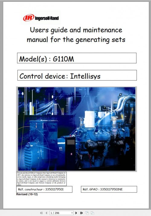 Ingersoll Rand Generator G110 Users Guide and Maintenance Manual 2012 1