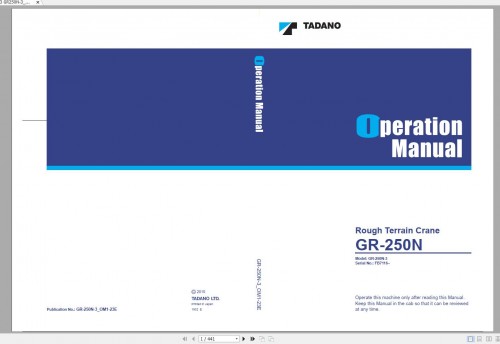 Tadano Crane GA GR GS GT 6.0 GB PDF Service Manual Circuit Diagram, Operator & Maintenance Manual DV