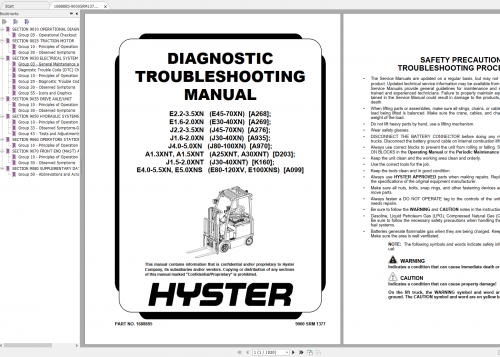 Hyster Electric Motor Rider Trucks A268 (E45XN, E50XN, E55XN, E60XN, E65XN, E70XN) Repair Manual 3