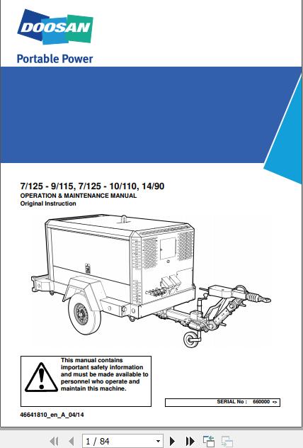 Ingersoll Rand Portable Compressor 10-110 Operation and Maintenance ...