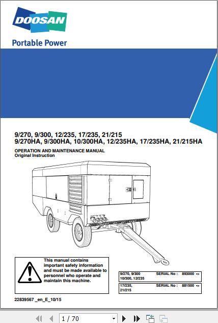 Ingersoll Rand Portable Compressor 21-215 Operation and Maintenance ...