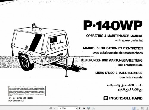 Ingersoll Rand Portable Compressor P140 Operating and Maintenance Manual 2012 1