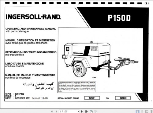 Ingersoll Rand Portable Compressor P150 Operation and Maintenance Manual 2012