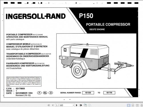 Ingersoll Rand Portable Compressor P150 Operation and Maintenance Manual 2012 1