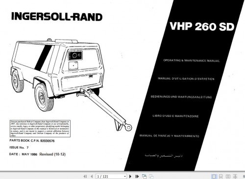 Ingersoll Rand Portable Compressor VHP260 Operating and Maintenance Manual 2012