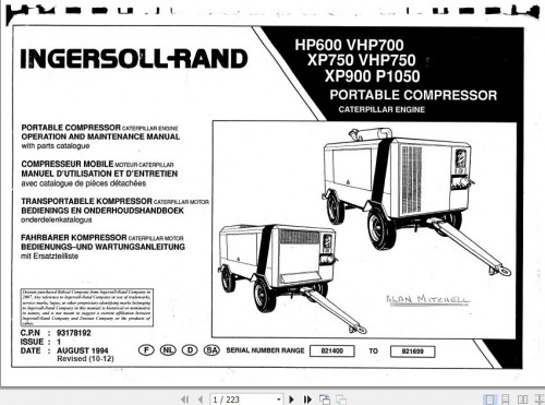 Ingersoll Rand Portable Compressor VHP750 Operation and Maintenance Manual 2012