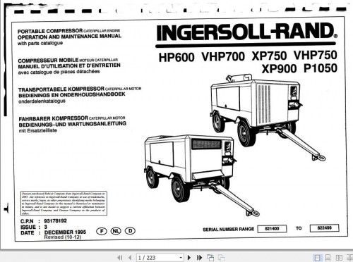 Ingersoll Rand Portable Compressor VHP750 Operation and Maintenance Manual 2012 1