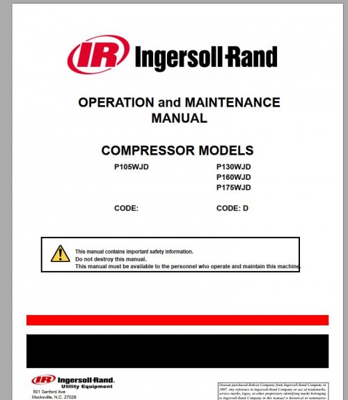 Ingersoll Rand Portable Compressor P175 Operation and Maintenance Manual 2012 1