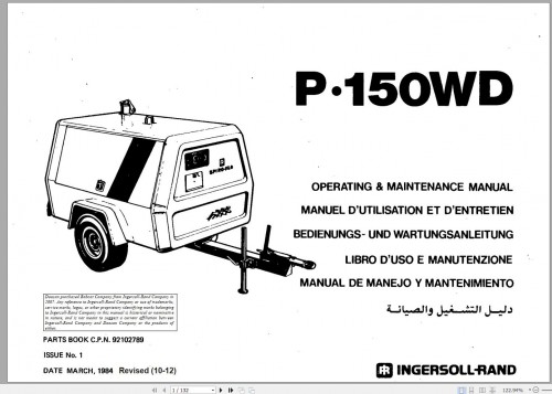 Ingersoll Rand Portable Compressor P175 Operation and Maintenance Manual 2012 2