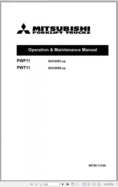 Mitsubishi Forklift PWF11 PWT11 Operation and Maintenance Manual