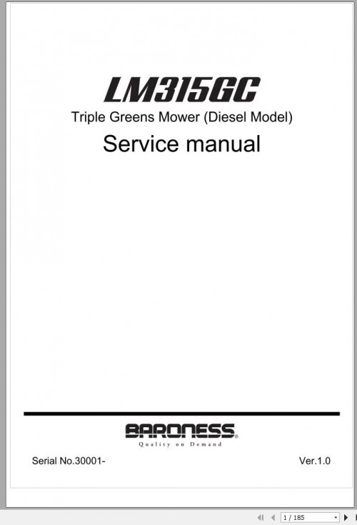 Baroness Triple Greens Mower Diesel Model LM315GC 30001 Service Manual