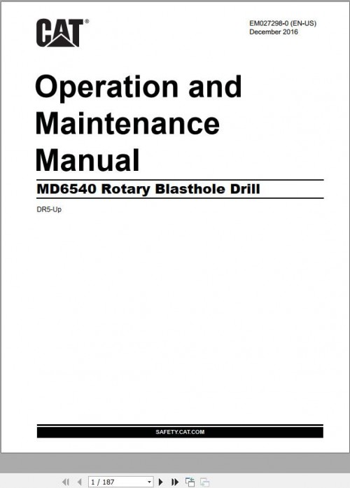 CAT Rotary Blasthole Drill MD6540 Operation and Maintenance Manual EM027298