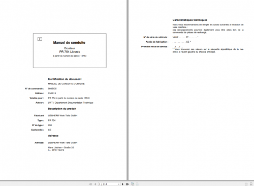 Liebherr Crawler Dozers PR 754 Operating Manual FR 1