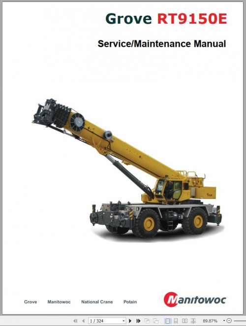 Grove Crane RT9150E Service, Operator, Parts Manual and Schematic 231938 1