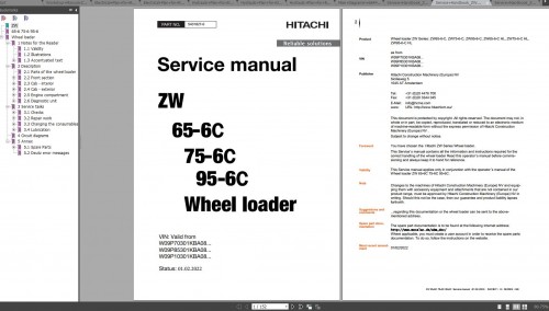 Hitachi Wheel Loader ZW65 6 ZW75 6 ZW95 6 Operator, Service & Workshop Manual 1