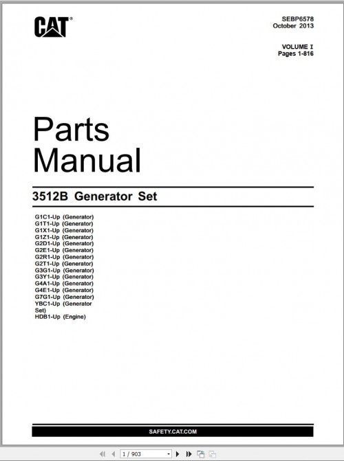 CAT Generator Set 3512B Parts Manual SEBP6578 2013