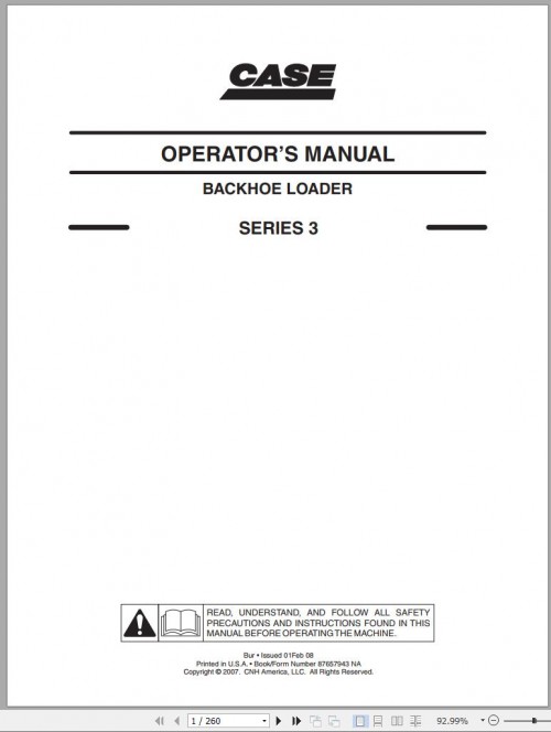 Case Backhoe Loader 580N 590SN Operators Manual 02.2008