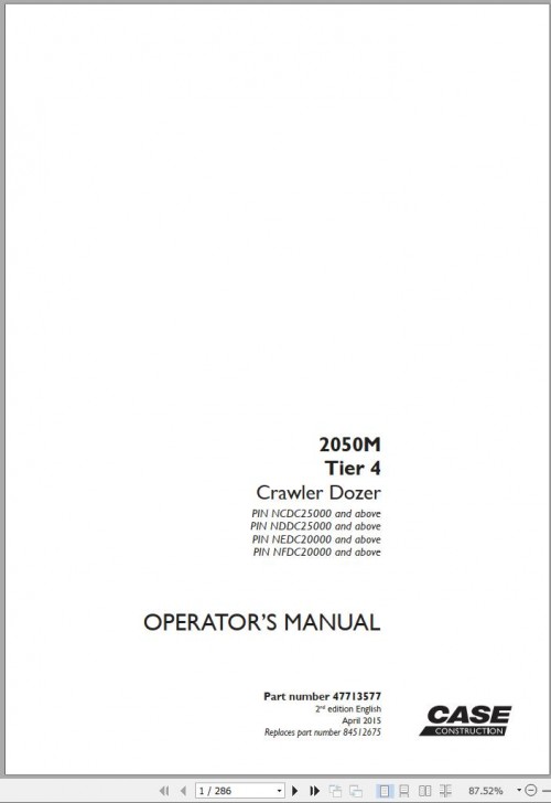 Case Crawler Dozer 2050M Tier 4 Operators Manual 04.2015