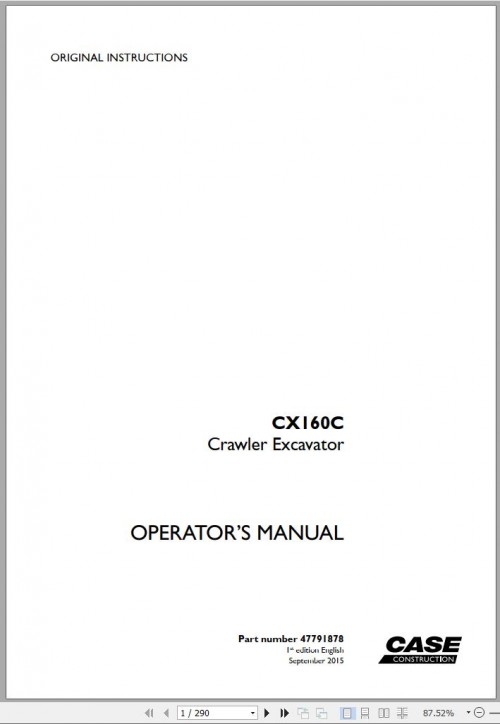 Case Crawler Excavator CX160C Operators Manual 09.2015