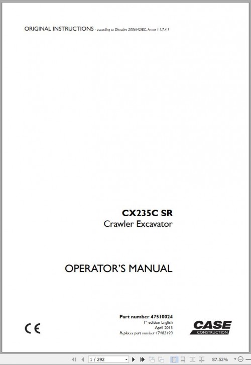 Case Crawler Excavator CX235C Operators Manual 04.2013