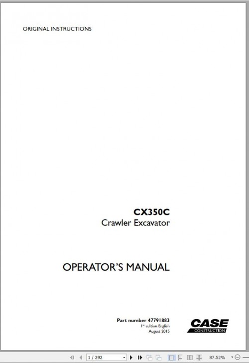 Case Crawler Excavator CX350C Operators Manual 08.2015