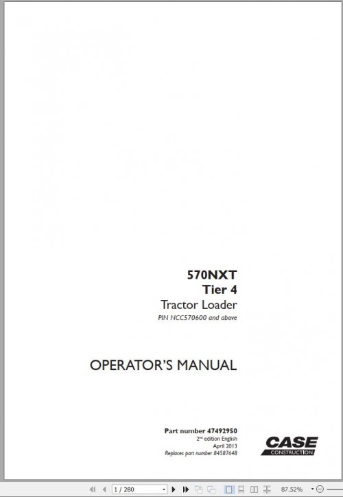 Case Tractor Loader 570NXT Tier 4 Operators Manual 04.2013