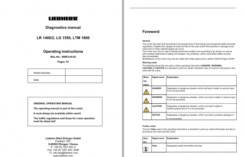 Liebherr Cranes LGD1550 LG1550 LR1550 73713 Operators Manual, Liccon Error Code & Schematic 7