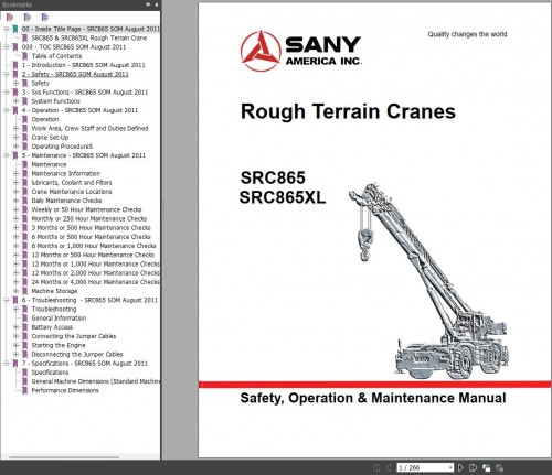 SANY Rough Terrain Crane SRC865 SRC865XL Safety Operation & Maintenance Manual 1