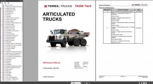 Terex Articulated Trucks TA300 Tier 2 Maintenance Manual 15504870 1