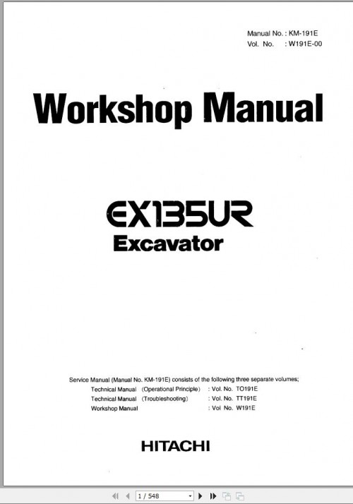 Hitachi Excavator EX135UR 5 Parts Catalog, Workshop Manual and Troubleshooting 1