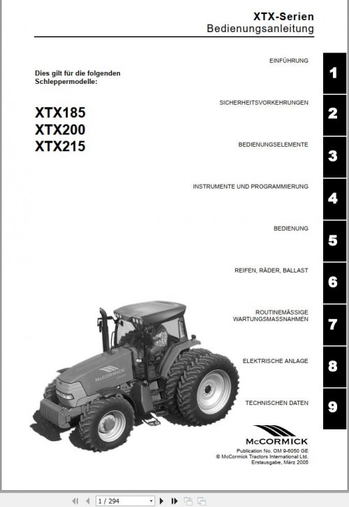 McCormick Tractor XTX Workshop Manual DE EN