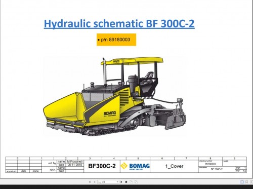 Bomag BF 300C 2 Drawing No.89180003 Hydraulic Schematic 2015