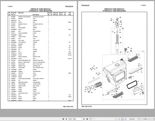 Hidromek Backhoe Loader HMK 102B ALPHA Spare Parts Catalog B150001 HUSCO EN TR 1