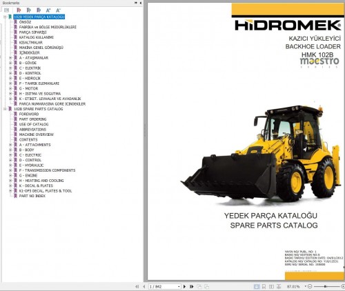 Hidromek Backhoe Loader HMK 102B MAESTRO Spare Parts Catalog 155000 EN TR