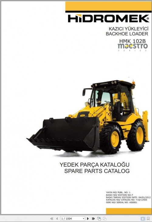 Hidromek Backhoe Loader HMK 102B MAESTRO Spare Parts Catalog A50001 EN TR