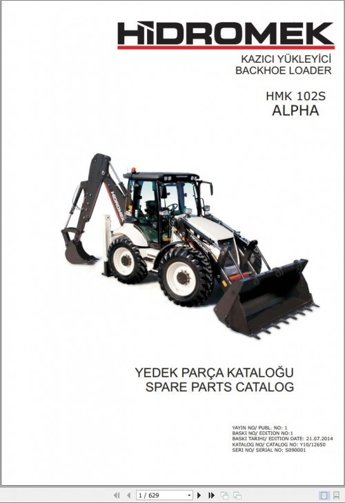 Hidromek Backhoe Loader HMK 102S ALPHA Spare Parts Catalog S090001 EN TR