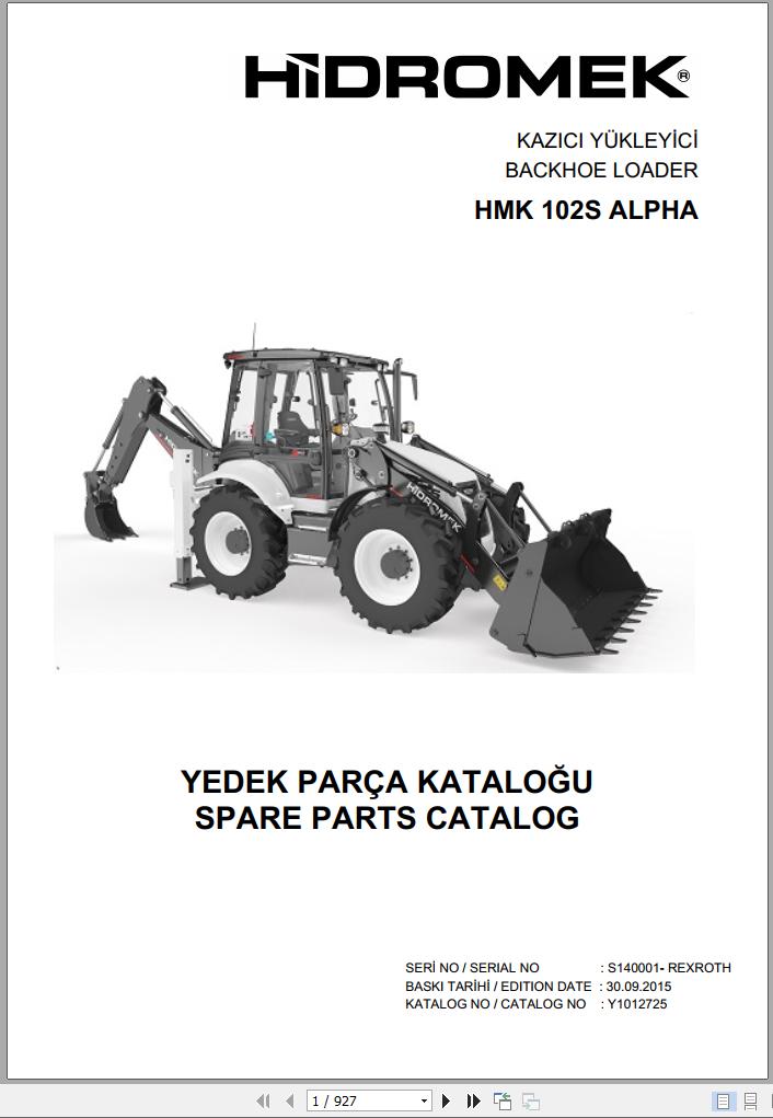 Hidromek Backhoe Loader Hmk 102s Alpha Spare Parts Catalog S140001