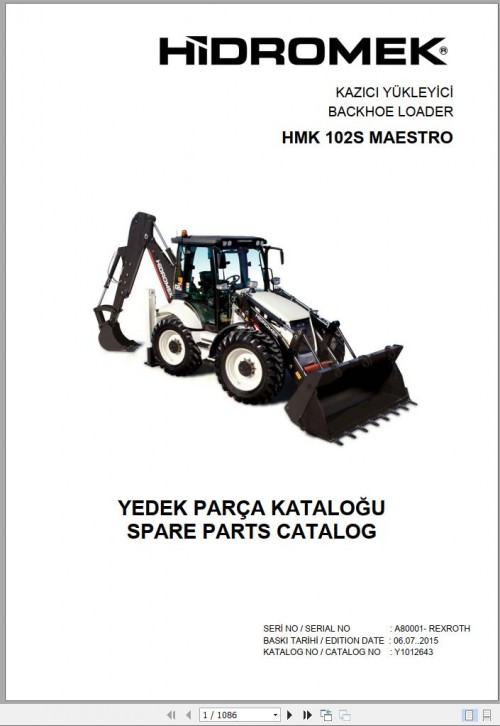 Hidromek Backhoe Loader HMK 102S MAESTRO Spare Parts Catalog A80001 REXROTH EN TR