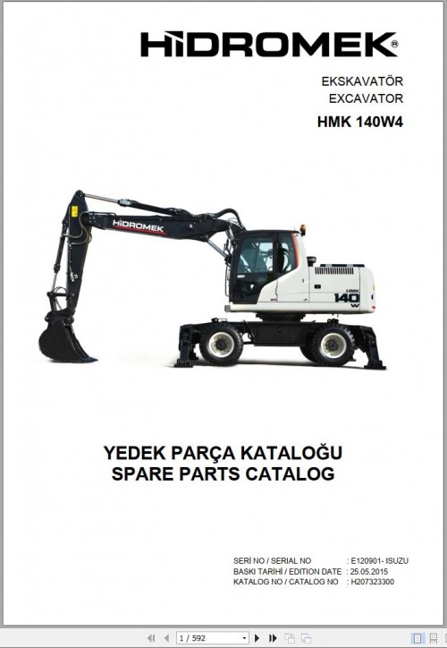 Hidromek Excavator HMK 140 W4 Spare Parts Catalog E120901 Izusu Engine EN TR