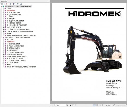 Hidromek Excavator HMK 200 NW 3 Spare Parts Catalog C122001 Izusu Engine EN TR