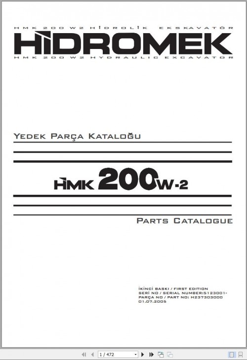 Hidromek Excavator HMK 200 W 2 Spare Parts Catalog 5123001 EN TR