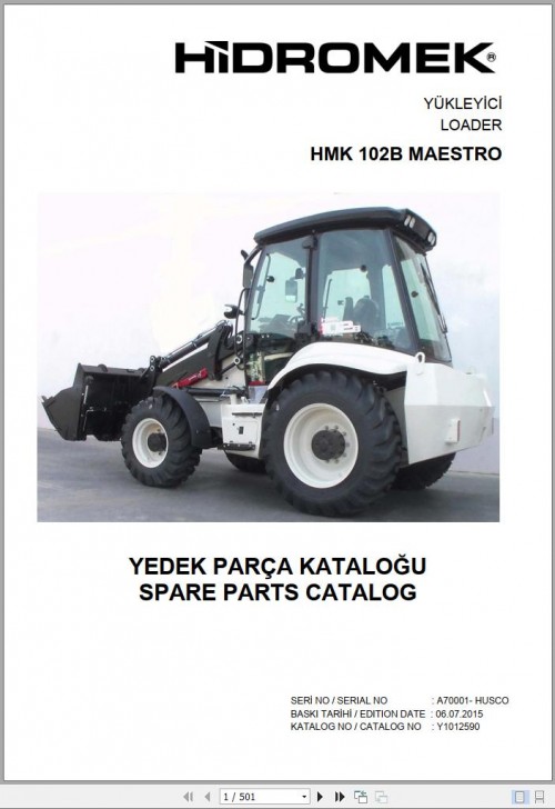 Hidromek Loader HMK 102B MAESTRO Spare Parts Catalog A70001 HUSCO EN TR